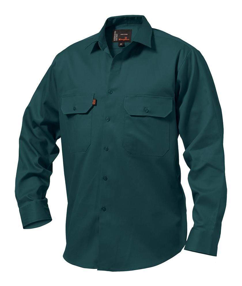 KingGee Open Front Long Sleeve Drill Work Shirt K04010 Work Wear KingGee Green 2XS 